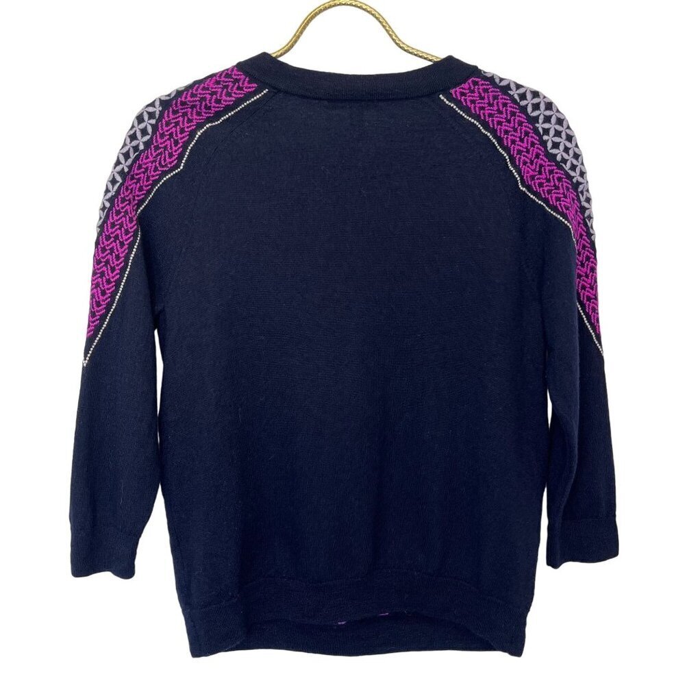 J. Crew Merino Wool  Geometric Purple and Black Sweater Ladies SIze MED - Picture 2 of 6